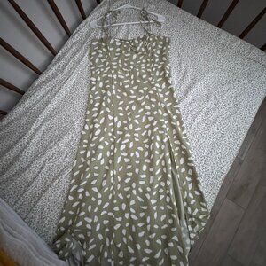 Party in Paris Sage Green Print Tie-Strap Midi Dress from Lulus